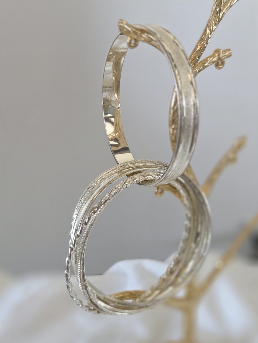 Sterling Silver Multi-Textured Bangle Set - Silver